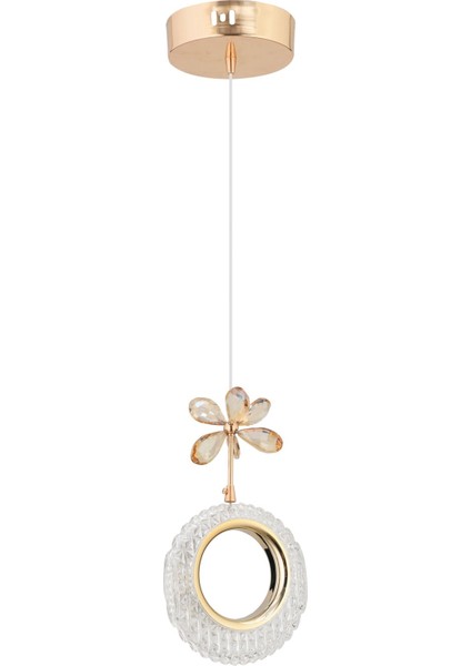 Halka Tekli Gold 3 Renk Ledli Kristal Taşlı Modern LED Avize