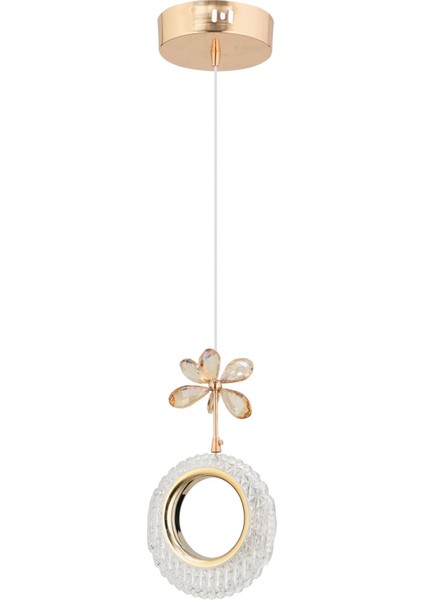 Halka Tekli Gold 3 Renk Ledli Kristal Taşlı Modern LED Avize