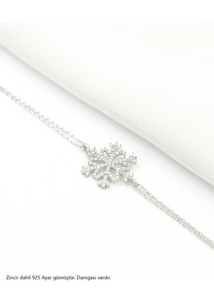 Diamond Seri Zirkon Taşlı Kar Tanesi Snowflake Gümüş Bileklik