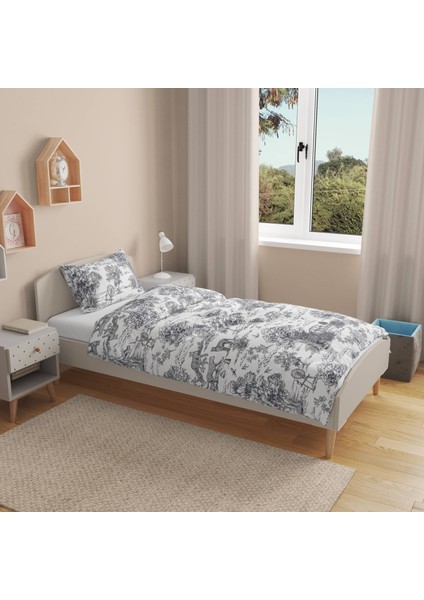 Soft Natura Tek Kişilik Nevresim Takımı - Beyaz / Antrasit