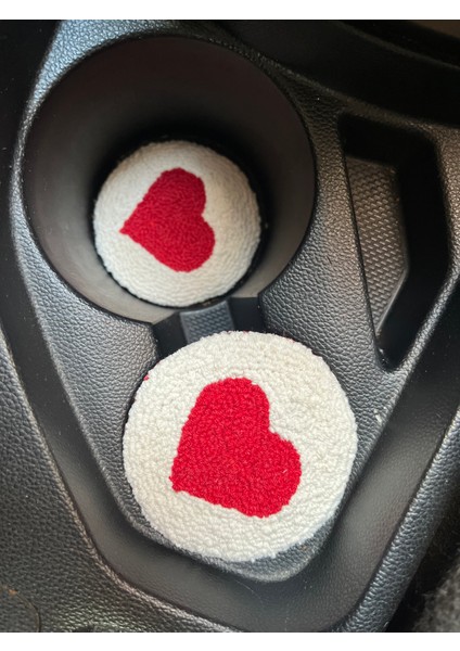 Punch Nakışı 2li Kalp Araba Bardak Altlığı / Car Coaster