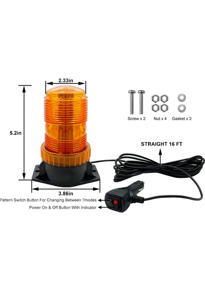 7 Fonksiyonlu Tepe Lambası Çakarlı Mıknatıslı Dikey Model 12-30V Turuncu / LAIK537 modelleri