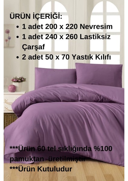 Lila Renkli %100 Pamuklu Life Style Ranforce Çift Kişilik Nevresim Takımı