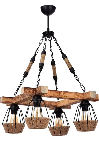 Şık 4'lü ahşap sarkıt avize, modern tasarım, siyah renk, sıcak ve zarif atmosfer sağlar modelleri