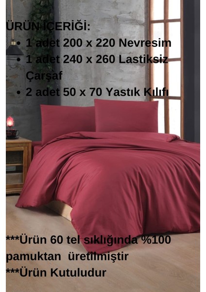 Lila Moon Bordo Renkli %100  Pamuklu Life Style Ranforce Çift Kişilik Nevresim Takımı