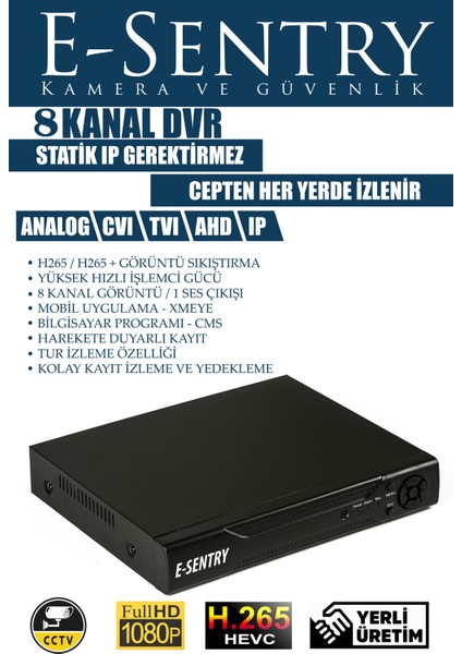 8 Li Sistem Güvenlik Seti Full Hd 500GB HDD 5mp 1080P Gece Görüşlü Uzaktan Izlemeli Kamera Sistemi