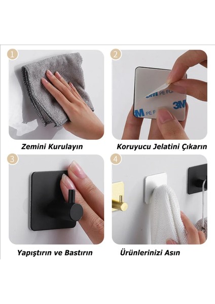 Yapışkanlı Metal Banyo Mutfak Eşya Havlu Vb. Ürün Askılığı -AL4619 2 Adet