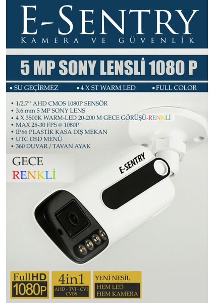 7 Kameralı Gece Renkli Full Color Warm LED 5mp Sony Lensli Uzaktan Izlemeli Güvenlik Kamera Seti