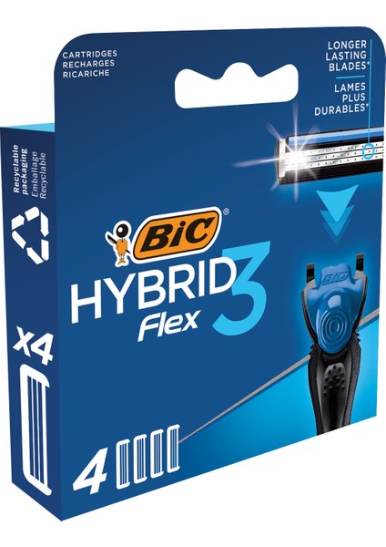 Flex 3 Hybrid 3 Bıçaklı Erkek Tıraş Bıçağı, 1 Sap + 12 Yedek Başlık, 12 Aylık Paket