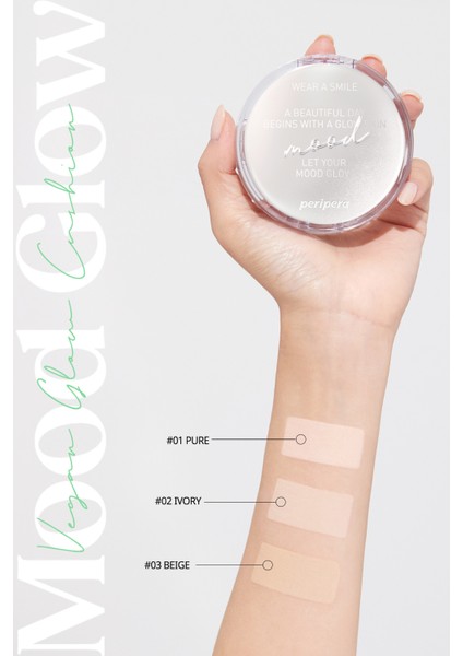 Doğal Işıltı Sağlayan Vegan Cushion PERIPERA Mood Vegan Glow Cushion SPF50+ PA++++ (3 Beige)