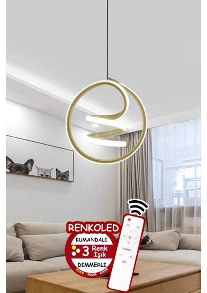 Modern 3 Renk Sarkıt Led Avize, Gold ve Beyaz Işık Seçeneği, 25x25 cm, Krom Materyal