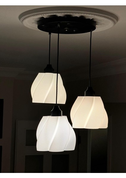 Luminaura 3'lü Siyah Sarkıt Avize - 3 Başlıklı Avize Modern Bohem E27 Yatak Odası Salon Yemek Odası