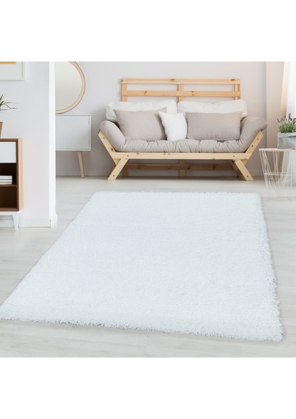 Yuvarlak Soft Shaggy Halı Salon Oturma Mutfak Halısı Yumuşak Yüksek Havlı Düz Beyaz Renkli