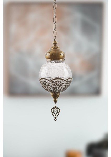 Beyaz Camlı Sarkıt Avize, Metal Aydınlatma, 30x60, Şık Salon ve Yatak Odası Dekoru