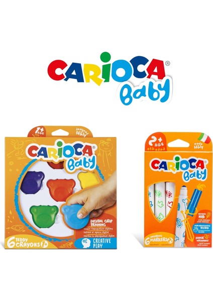 Süper Yıkanabilir Bebek Keçeli Boya Kalemi 6'lı ve Teddy Baby Crayons 6'lı +1 Yaş