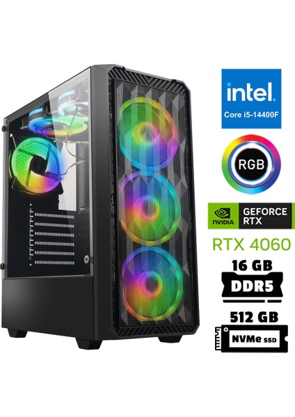 XSR948 I5 14400F 16GB Ddr5 Ram 512GB M.2 Nvme SSD 8gb RTX4060 Masaüstü Oyuncu Bilgisayarı