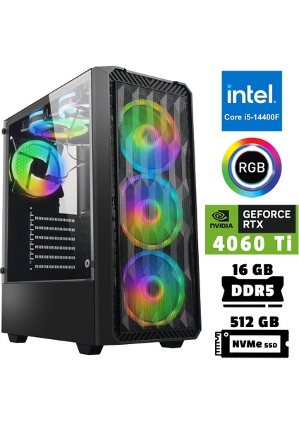 XSR950 I5 14400F 16GB Ddr5 Ram 512GB M.2 Nvme SSD 8gb RTX4060 Ti Masaüstü Oyuncu Bilgisayarı