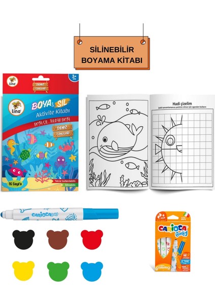 Baby Keçeli Kalem 6'lı ve Boya Sil Aktivite Kitabı (Tükenmez Boyama Kitabı)