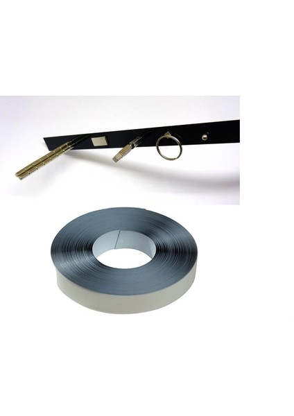 Mıknatıs Tutan Yapışkanlı Metal Şerit Bant Siyah - 2 cm Genişlik