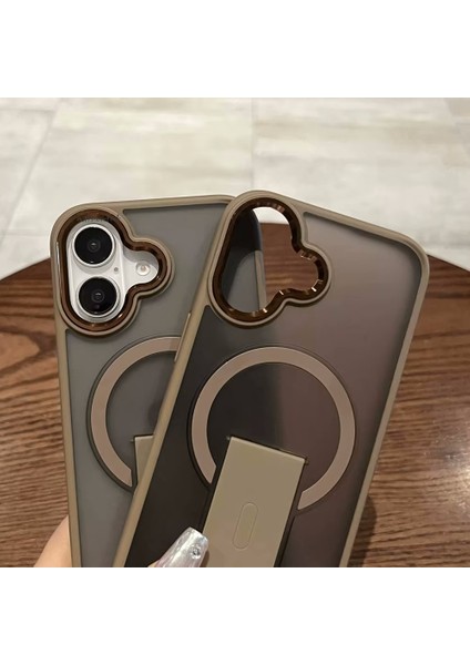 Iphone 16 Kılıf Krom Mika Magsafe Arkası Mat Hassas Butonlu Metal Gizli Standlı Renkli Kenarlı Parlak Çerceveli Armour