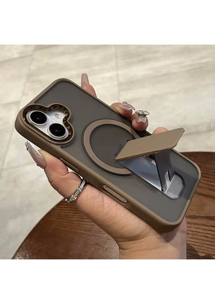 Iphone 16 Kılıf Krom Mika Magsafe Arkası Mat Hassas Butonlu Metal Gizli Standlı Renkli Kenarlı Parlak Çerceveli Armour