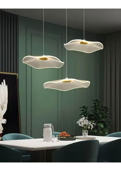 Modern Lotus Sarkıt Avize 3 Lü Sarkıt Avize French Gold Sarı Power LED Avize Warm White Gün Işığı