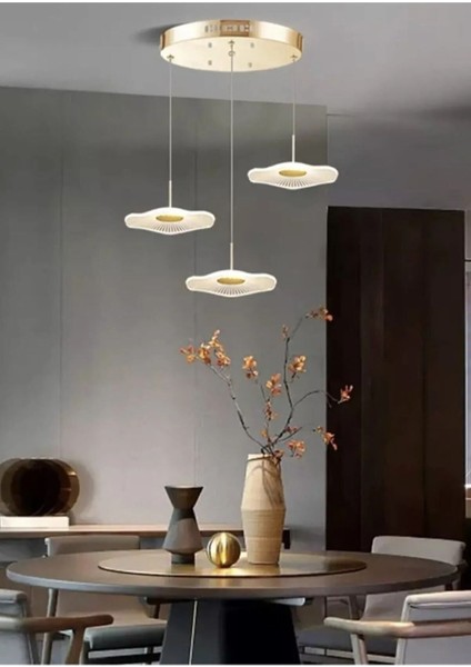 Modern Lotus Sarkıt Avize 3 Lü Sarkıt Avize French Gold Sarı Power LED Avize Warm White Gün Işığı