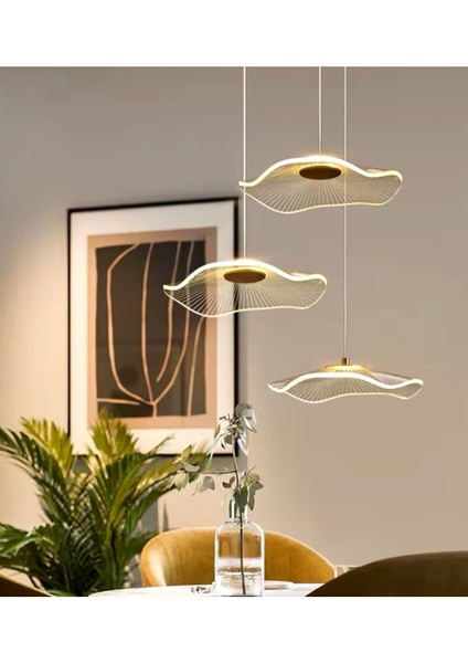 Modern Lotus Sarkıt Avize 3 Lü Sarkıt Avize French Gold Sarı Power LED Avize Warm White Gün Işığı