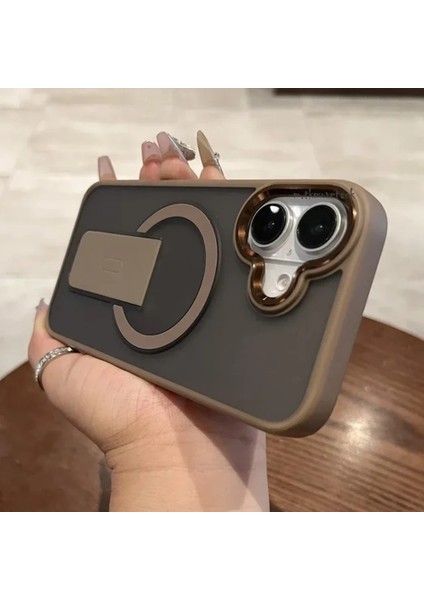 iPhone 16 Plus Kılıf Krom Mika Magsafe Arkası Mat Hassas Butonlu Metal Gizli Standlı Renkli Kenarlı Parlak Çerceveli Armour