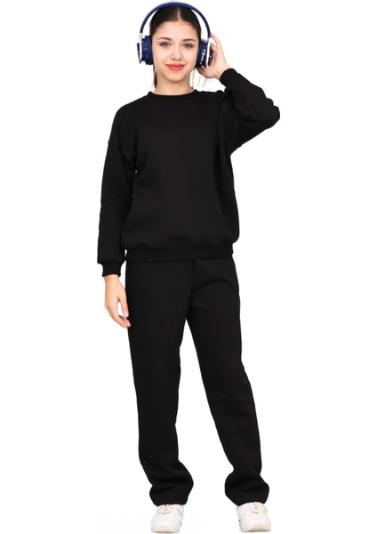 Kız-Erkek Çocuk 3 Iplik Şardonlu Içi Pamuklu Basic Bisiklet Yaka Eşofman Takımı