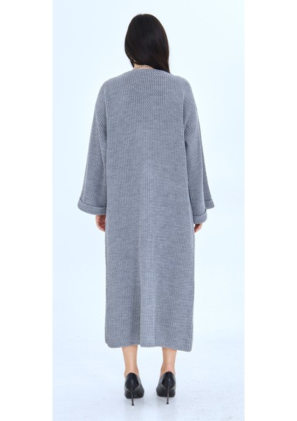 Örgülü Oversize Uzun Kadın Hırka