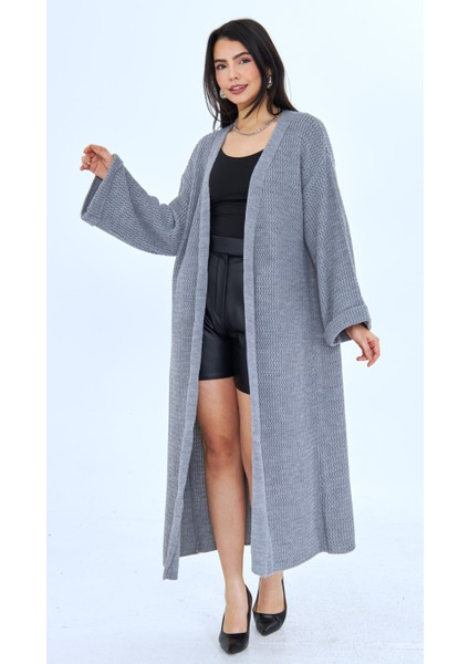 Örgülü Oversize Uzun Kadın Hırka