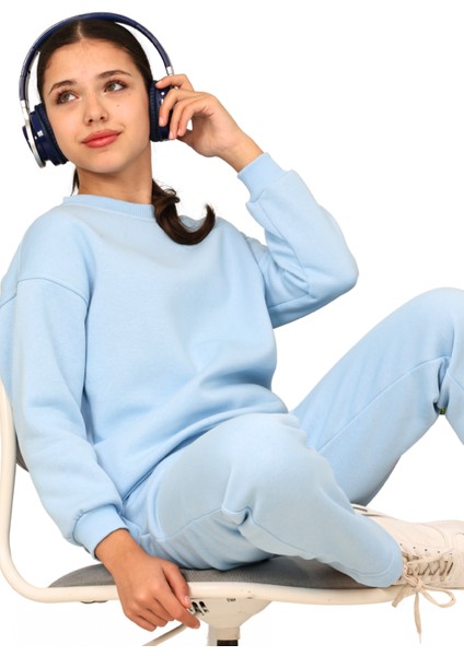 Kız Çocuk 3 Iplik Şardonlu Içi Pamuklu Basic Bisiklet Yaka Eşofman Takımı modelleri