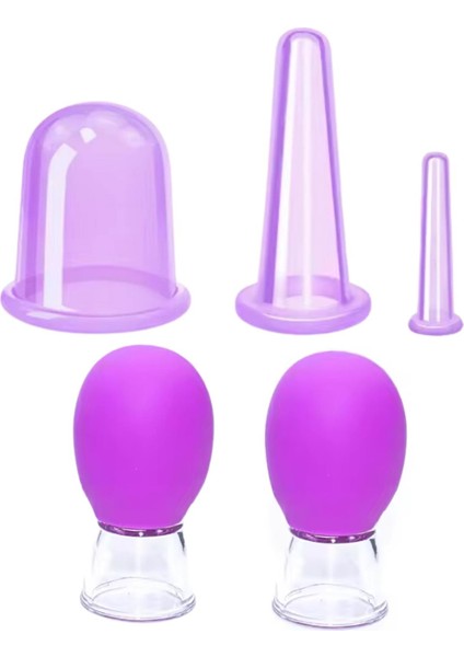 Mini Silikon Vakumlu Mika Yüz Masaj Kupası 5'Li Karışık Set Mor Renk