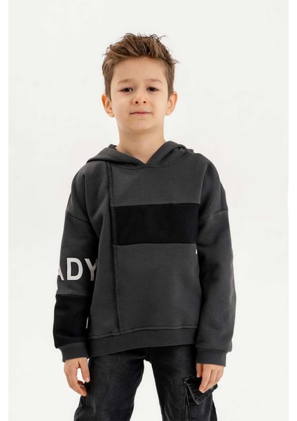 Kapüşonlu Ribanalı Pamuk Erkek Çocuk Sweatshirt