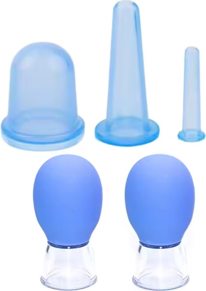 Mini Silikon Vakumlu Mika Yüz Masaj Kupası 5'Li Karışık Set Mavi Renk