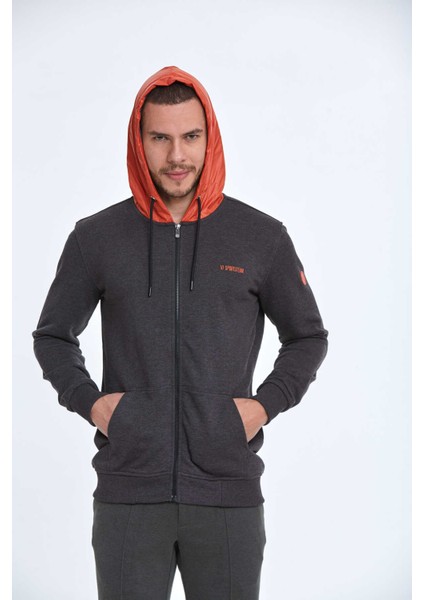 Libra Fermuarlı Kapüşonlu Erkek Sweatshirt Antrasit