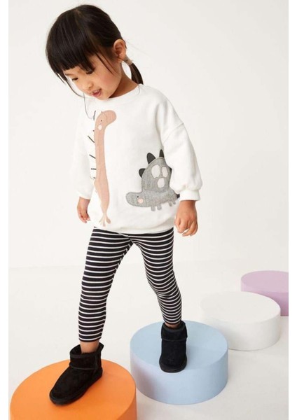 Kız Çocuk 3D Boyutlu Dikenli Dinozor Nakışlı Desenli Kışlık Pamuklu Sweatshirt Tayt Alt-Üst Takım fiyatları