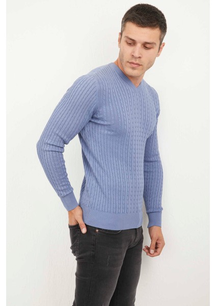 Peter V Yaka Erkek Triko Kazak Indigo