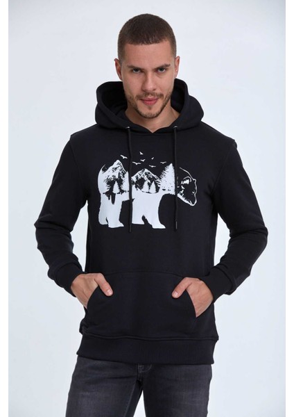 North Kapüşonlu Erkek Sweatshirt Siyah