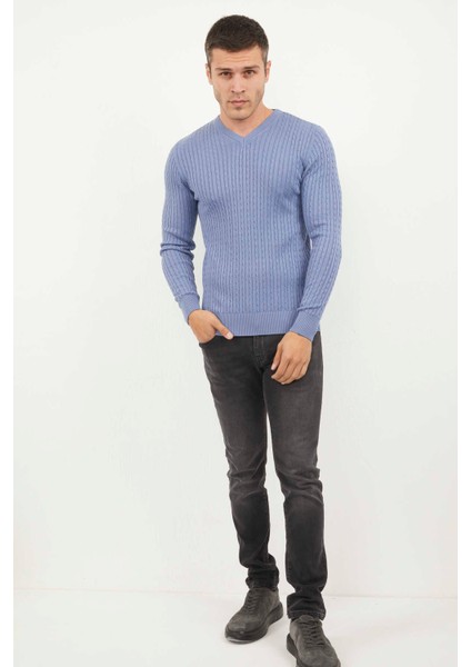 Peter V Yaka Erkek Triko Kazak Indigo