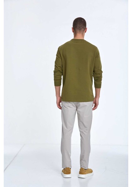 Pattern Bisiklet Yaka Erkek Sweatshirt Haki indirimleri