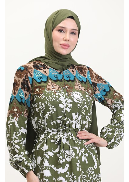 Amelya Farbalı Kuşaklı Viskon Elbise S-M-L-Xl Beden 4588AG-03 Yeşil modelleri