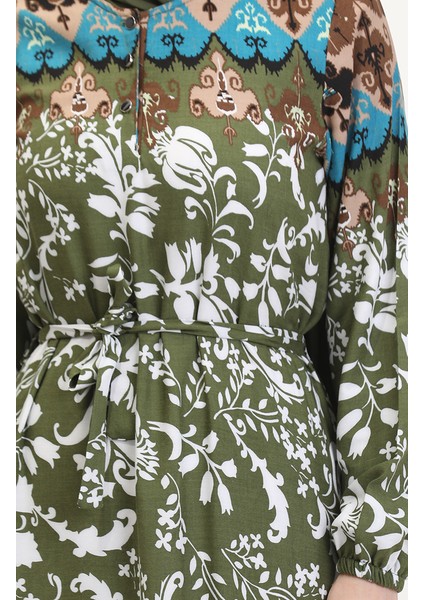 Amelya Farbalı Kuşaklı Viskon Elbise S-M-L-Xl Beden 4588AG-03 Yeşil fırsatları