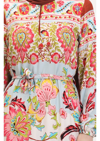 Amelya Farbalı Kuşaklı Viskon Elbise S-M-L-Xl Beden 4588AD-02 Su Yeşili Kırmızı fırsatları