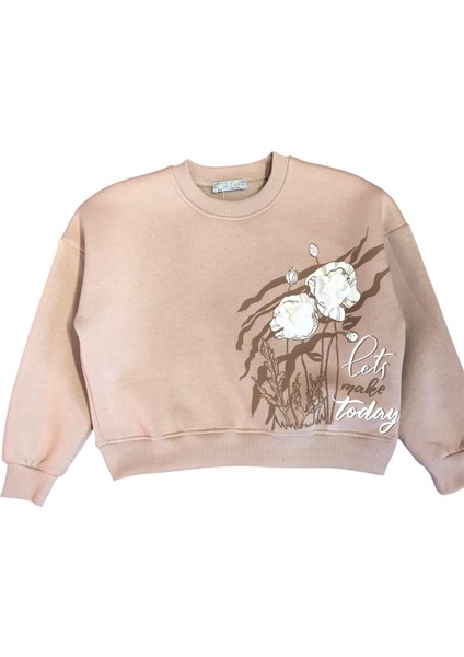 Kız Çocuk Şardonlu Çiçek Detaylı Sweatshirt