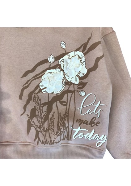Kız Çocuk Şardonlu Çiçek Detaylı Sweatshirt