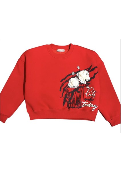 Kız Çocuk Şardonlu Çiçek Detaylı Sweatshirt