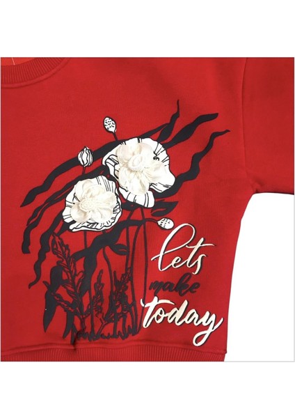 Kız Çocuk Şardonlu Çiçek Detaylı Sweatshirt