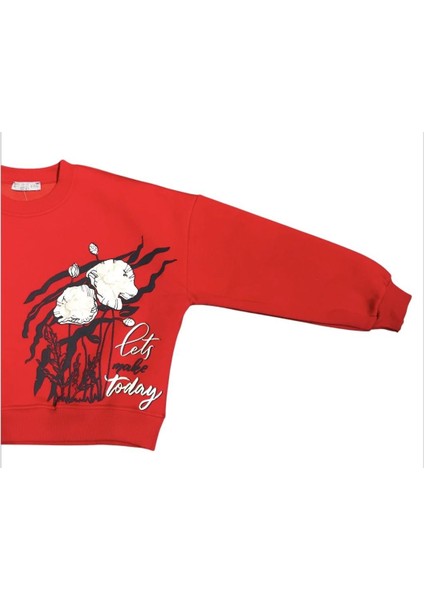 Kız Çocuk Şardonlu Çiçek Detaylı Sweatshirt